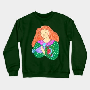 Girl Bird Flowers Crewneck Sweatshirt